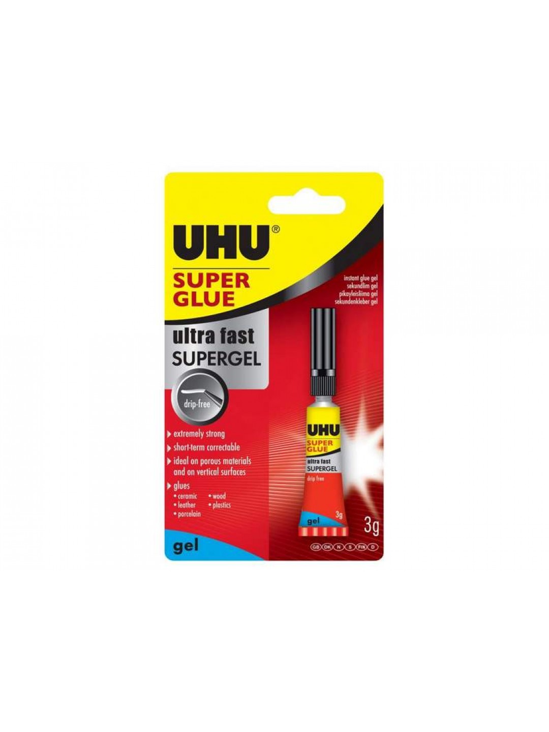 КЛЕЙ УНИВЕРСАЛЬНЫЙ СЕКУНДНЫЙ UHU SUPER GLUE ГЕЛЬ  3Г  БЛИСТЕР