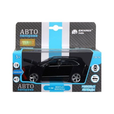 Машина "АВТОПАНОРАМА" Bentley Bentayga, черный, 1/34, свет, звук, инерция, в/к 17,5*13,5*9 см