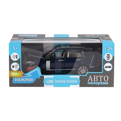 Машина "АВТОПАНОРАМА" Range Rover, синий металлик, 1/26, свет, звук, в/к 24,5*12,5*10,5 см