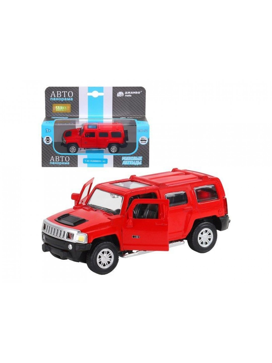 Машина "АВТОПАНОРАМА" Hummer H3, красный, 1/43, инерция, в/к 17,5*12,5*6,5 см