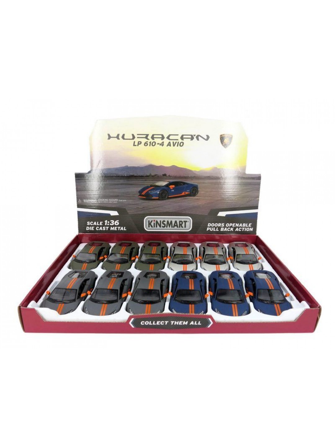 Машина Kinsmart 1:38 Lamborghini Huracan LP610-4 Avio Matte, инерция (1/12шт.) б/к
