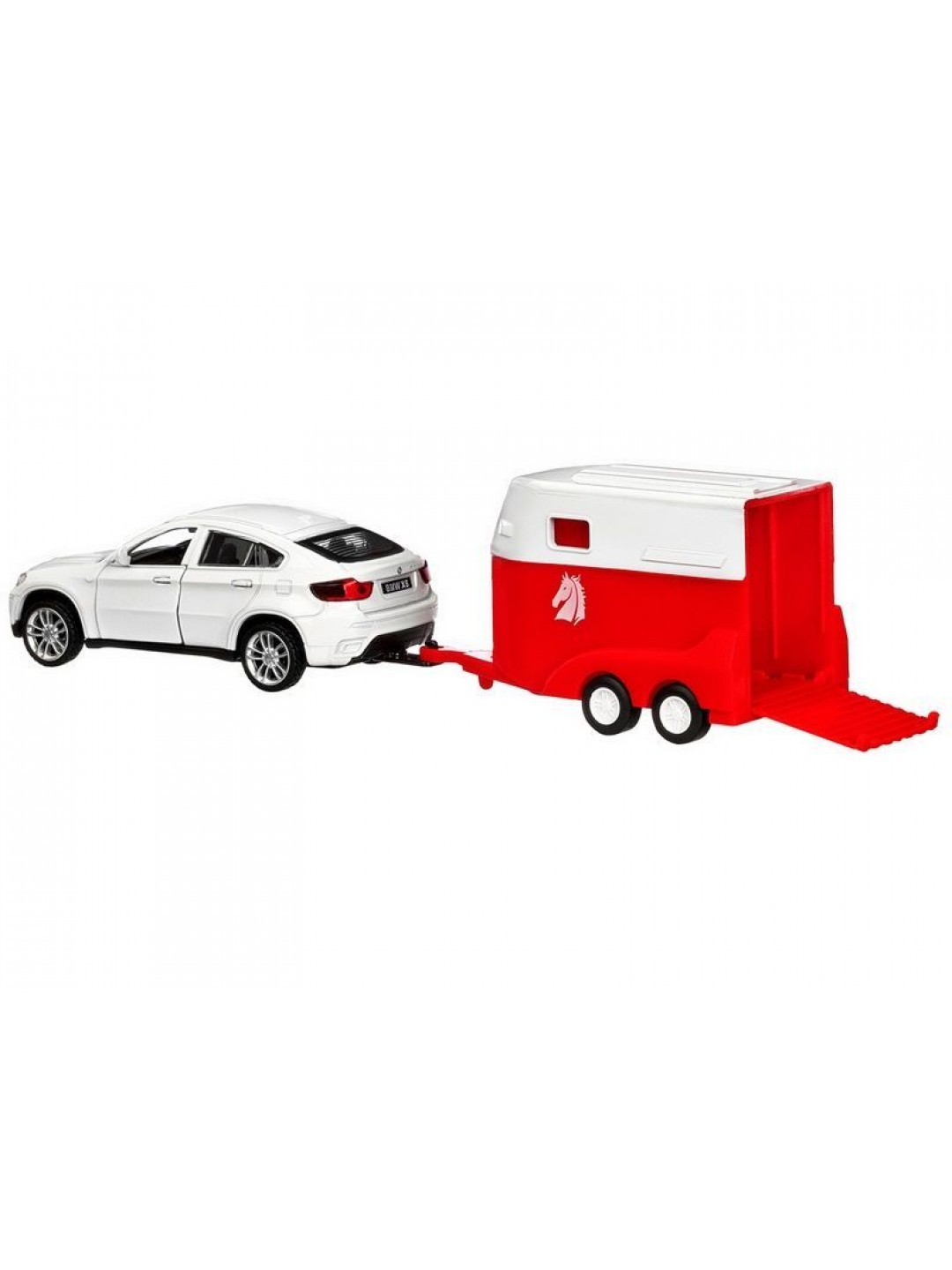 Машина "АВТОПАНОРАМА" BMW X6 c прицепом, 1/43, открываются передние двери, инерция, в/к