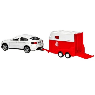 Машина "АВТОПАНОРАМА" BMW X6 c прицепом, 1/43, открываются передние двери, инерция, в/к