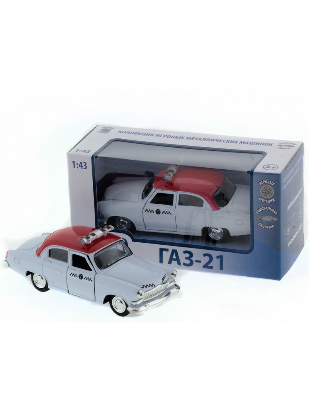 Машина "АВТОПАНОРАМА" инерц.ГАЗ-21 (такси) 1/43, в/к 14*7*5,5 см