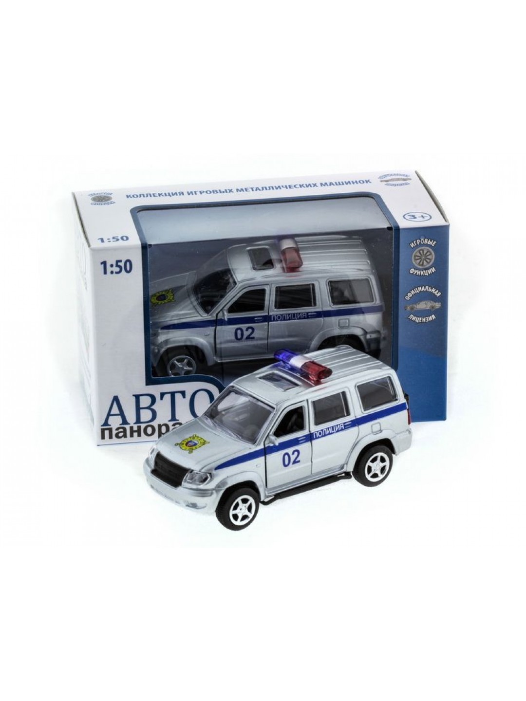 Машина "АВТОПАНОРАМА" инерц. УАЗ Патриот (полиция) 1/50, в/к 12*7*5,5 см