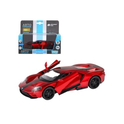 Машина "АВТОПАНОРАМА" Ford GT, красный, 1/32, свет, звук, инерция, в/к 17,5*12,5*6,5 см