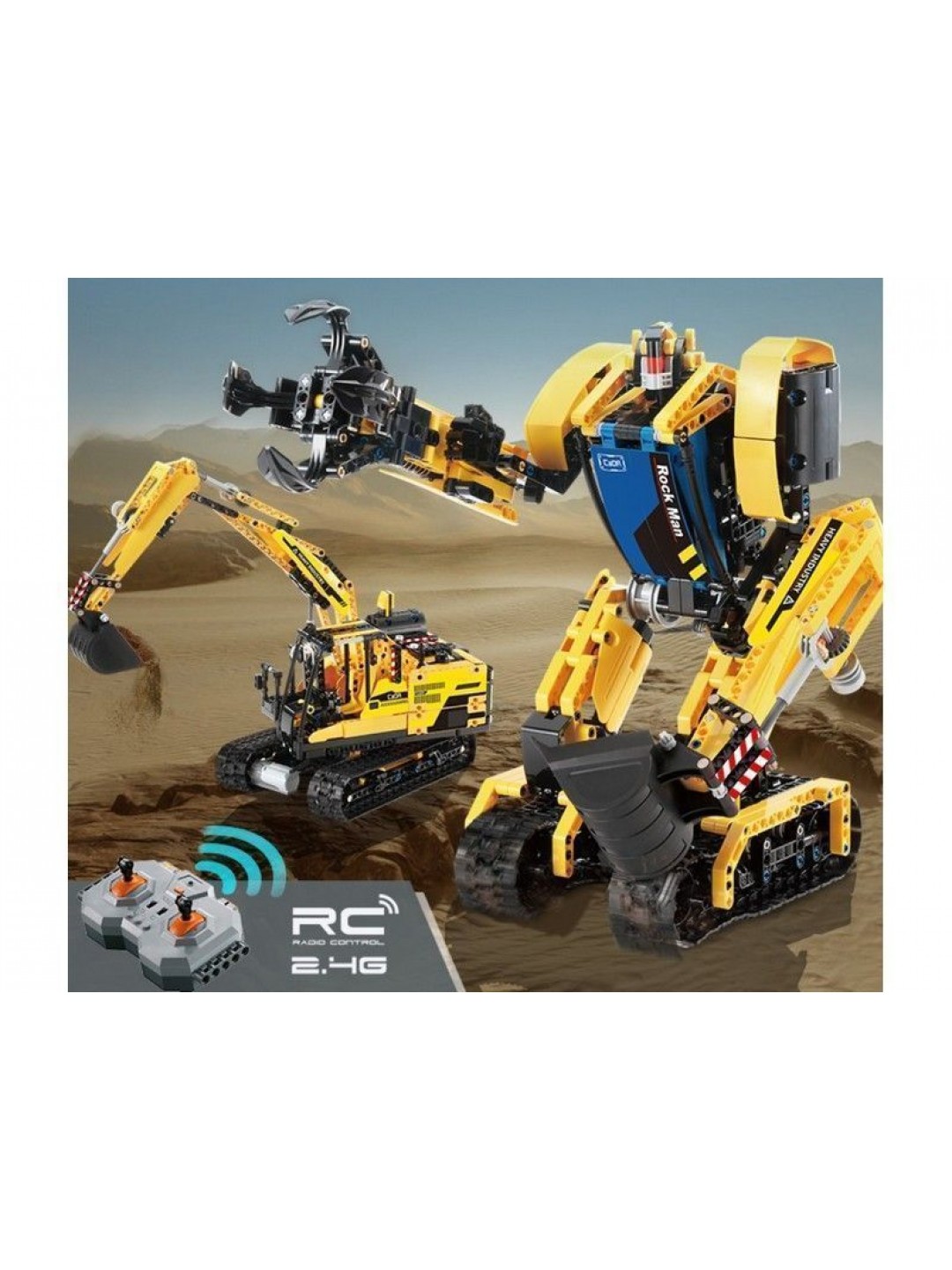 Радиоуправляемый конструктор CADA 2 в 1 экскаватор ROCK MAN (930 деталей)