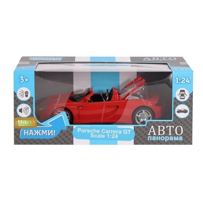 Машина "АВТОПАНОРАМА" Porsche Carrera GT, красный, 1/24, свет, звук, в/к 24,5*12,5*10,5 см
