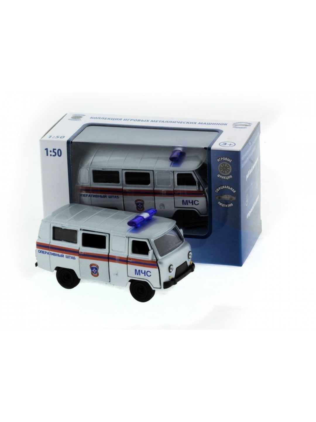 Машина "АВТОПАНОРАМА" инерц. УАЗ-452 (МЧС) 1/50, в/к 12*7*5,5 см