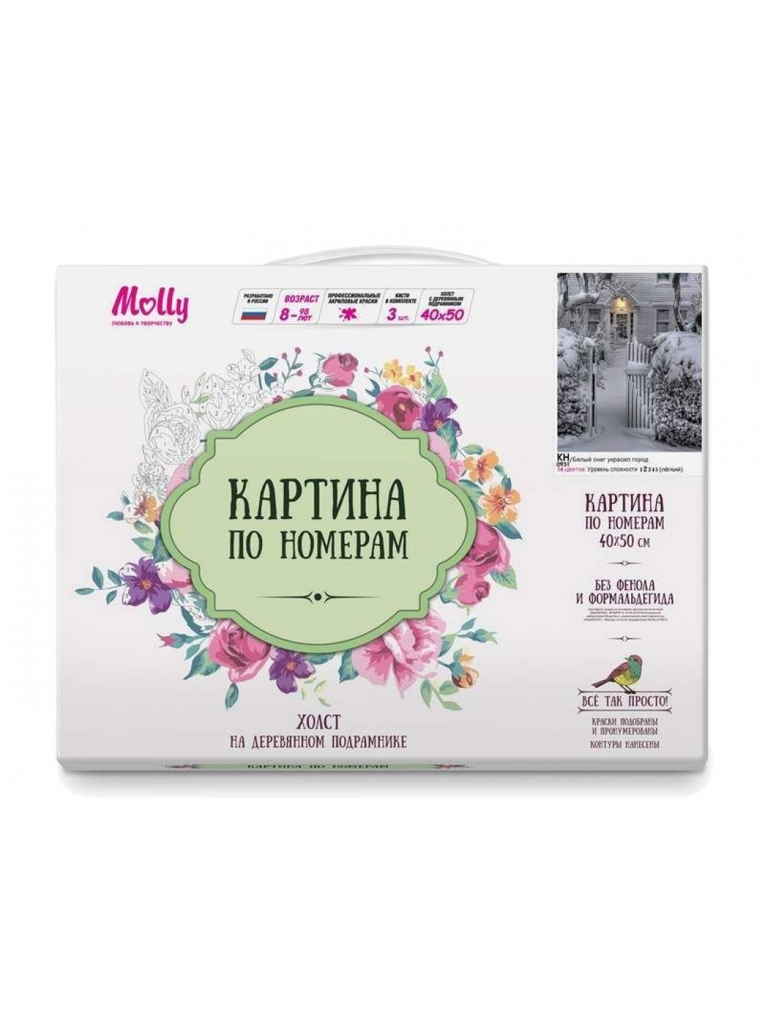 Картина по номерам 40х50 БЕЛЫЙ СНЕГ УКРАСИЛ ГОРОД (16 цветов)