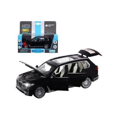Машина "АВТОПАНОРАМА" BMW X7, черный, 1/32, свет, звук, инерция, в/к 17,5*13,5*9 см