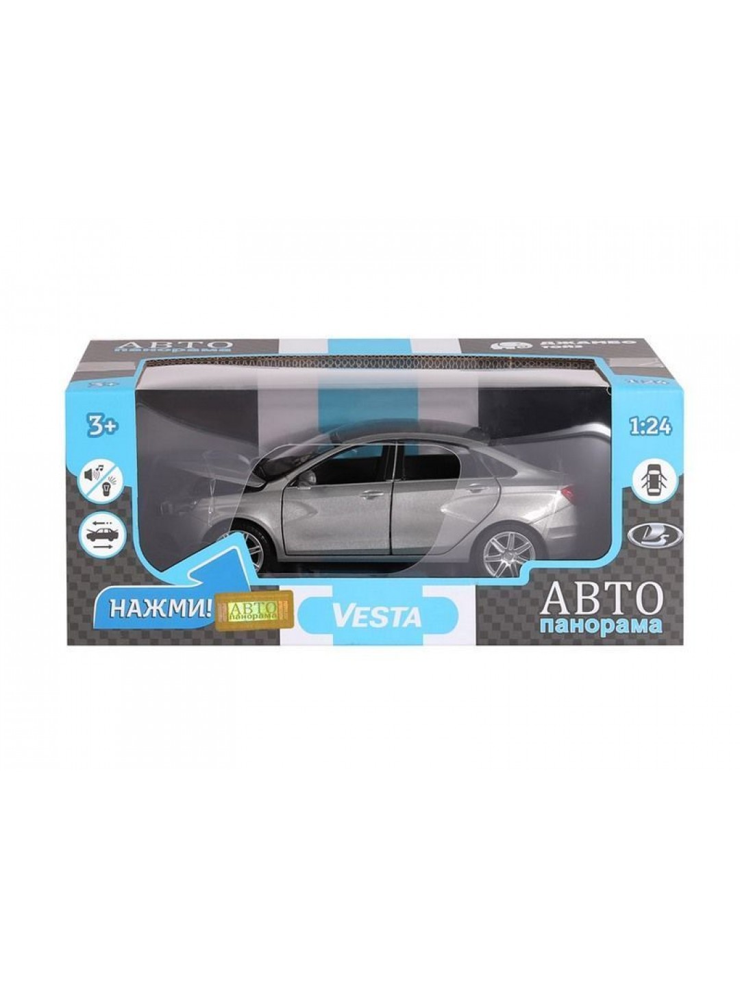 Машина "АВТОПАНОРАМА" LADA VESTA седан, 1/24,  серый, свет. звук. эффекты, в/к 24,5*12,5*10,5 см