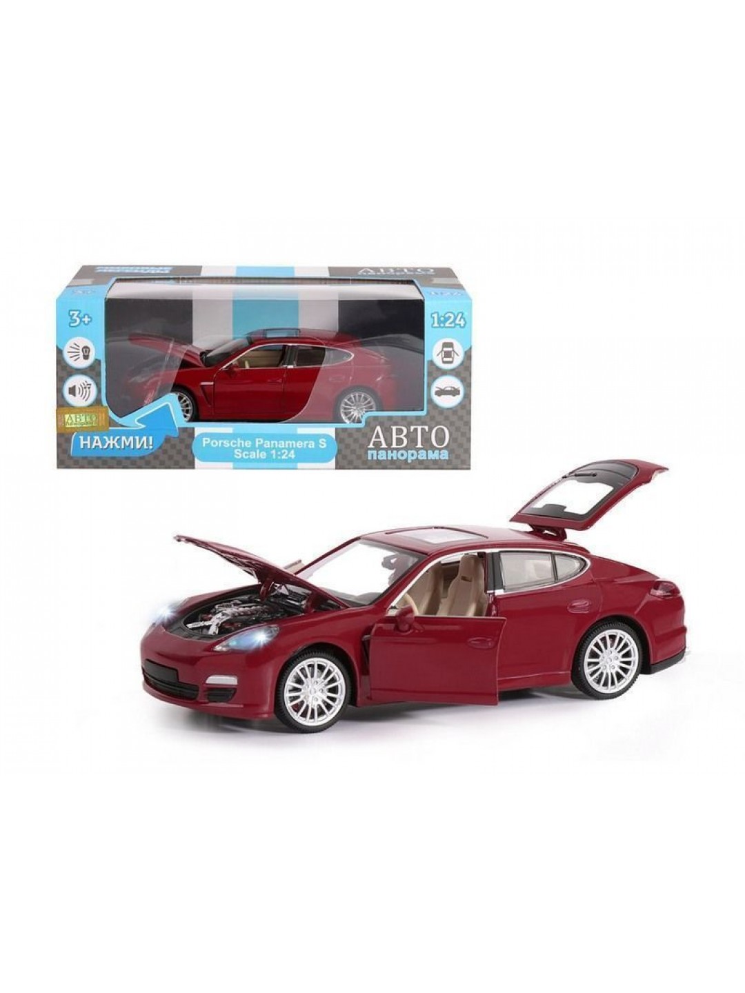 Машина "АВТОПАНОРАМА" Porsche Panamera S, красный, 1/24, в/к 24,5*12,5*10,5 см