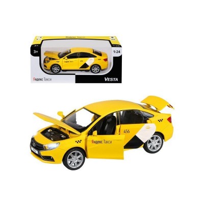 Машина "АВТОПАНОРАМА" Яндекс.Такси  LADA VESTA, желтый, 1/24, в/к 24,5*12,5*10,5 см