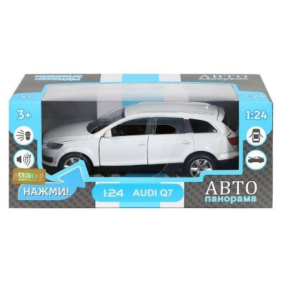 Машина "АВТОПАНОРАМА" Audi Q7, белый, 1/24, свет, звук, в/к 24,5*12,5*10,5 см