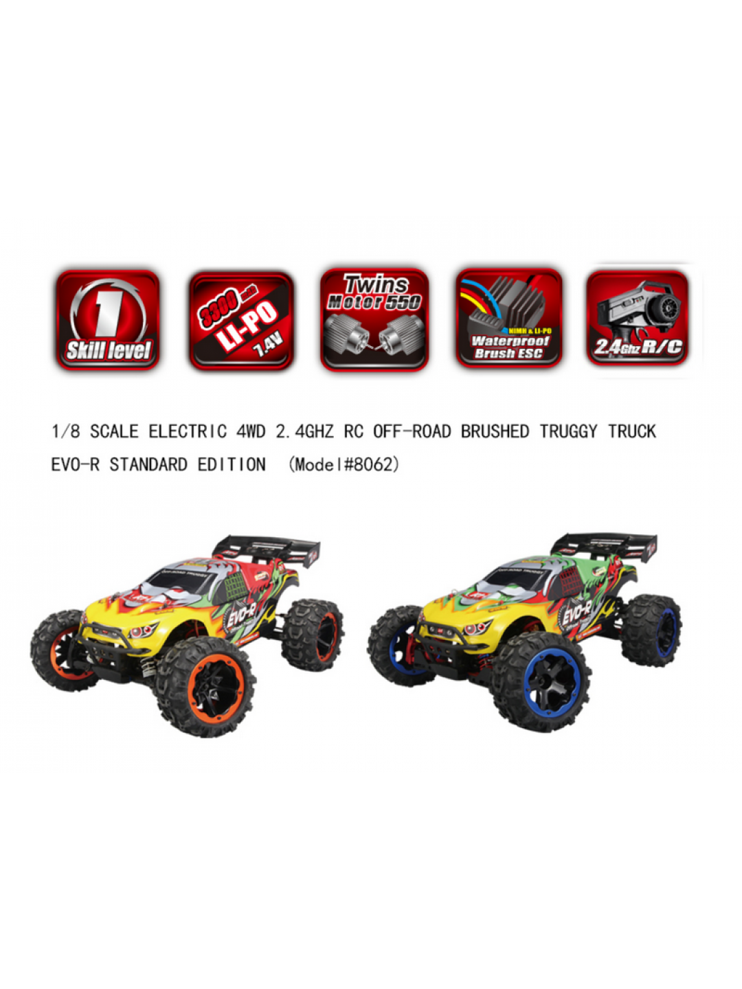 Радиоуправляемая трагги Remo Hobby EVO-R TWINS MOTOR (зеленая) 4WD 2.4G 1/8 RTR