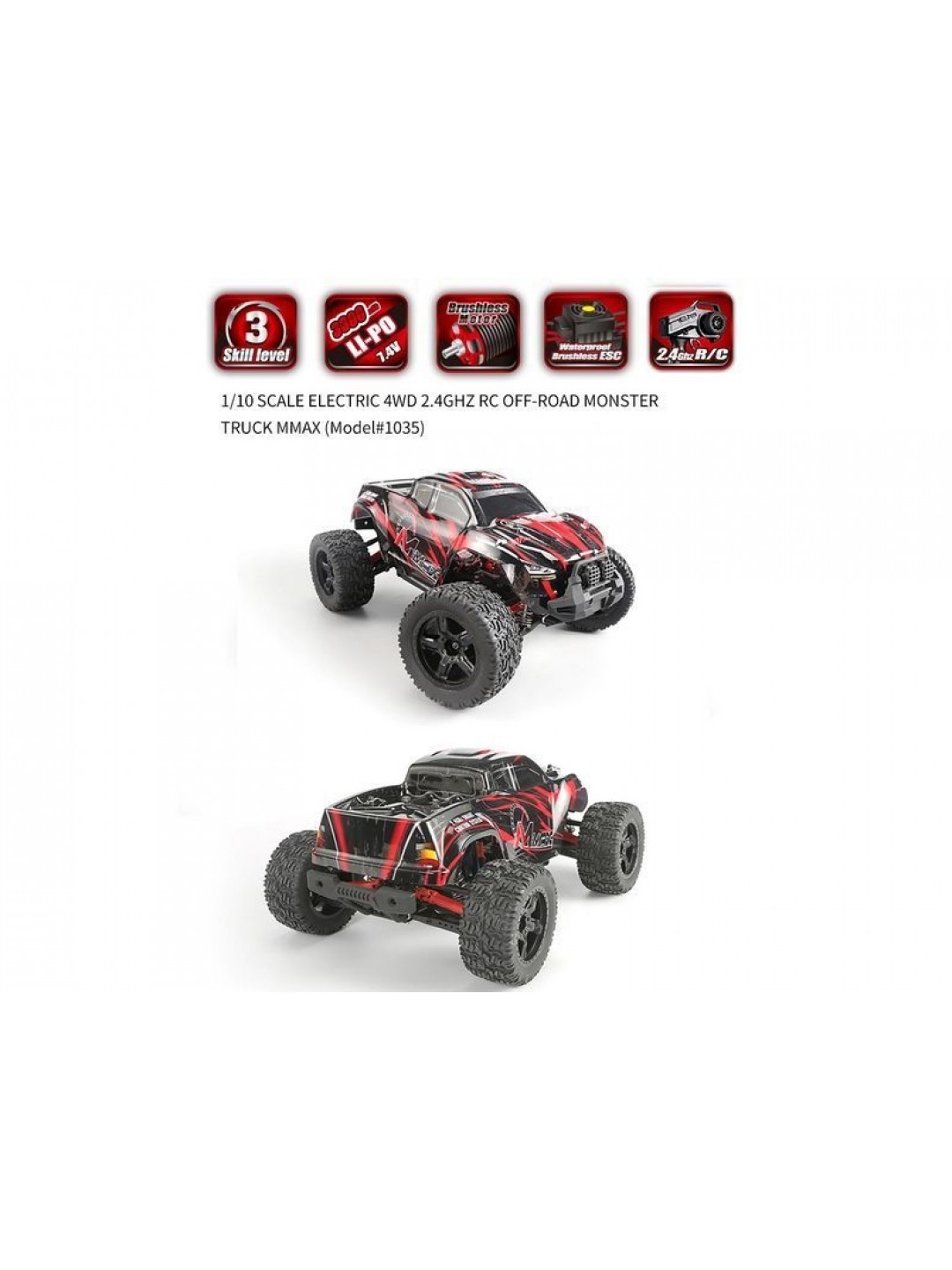 Радиоуправляемый монстр Remo Hobby MMAX Brushless (красный) 4WD 2.4G 1/10 RTR