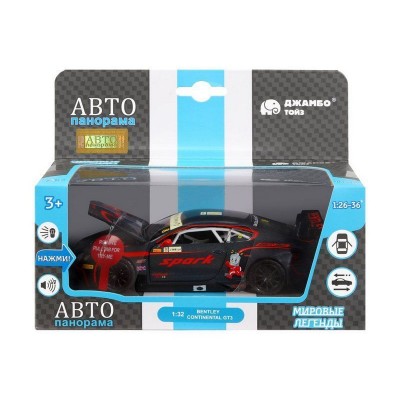 Машина "АВТОПАНОРАМА" Bentley Continental GT3, черный, 1/32, в/к 17,5*13,5*9 см