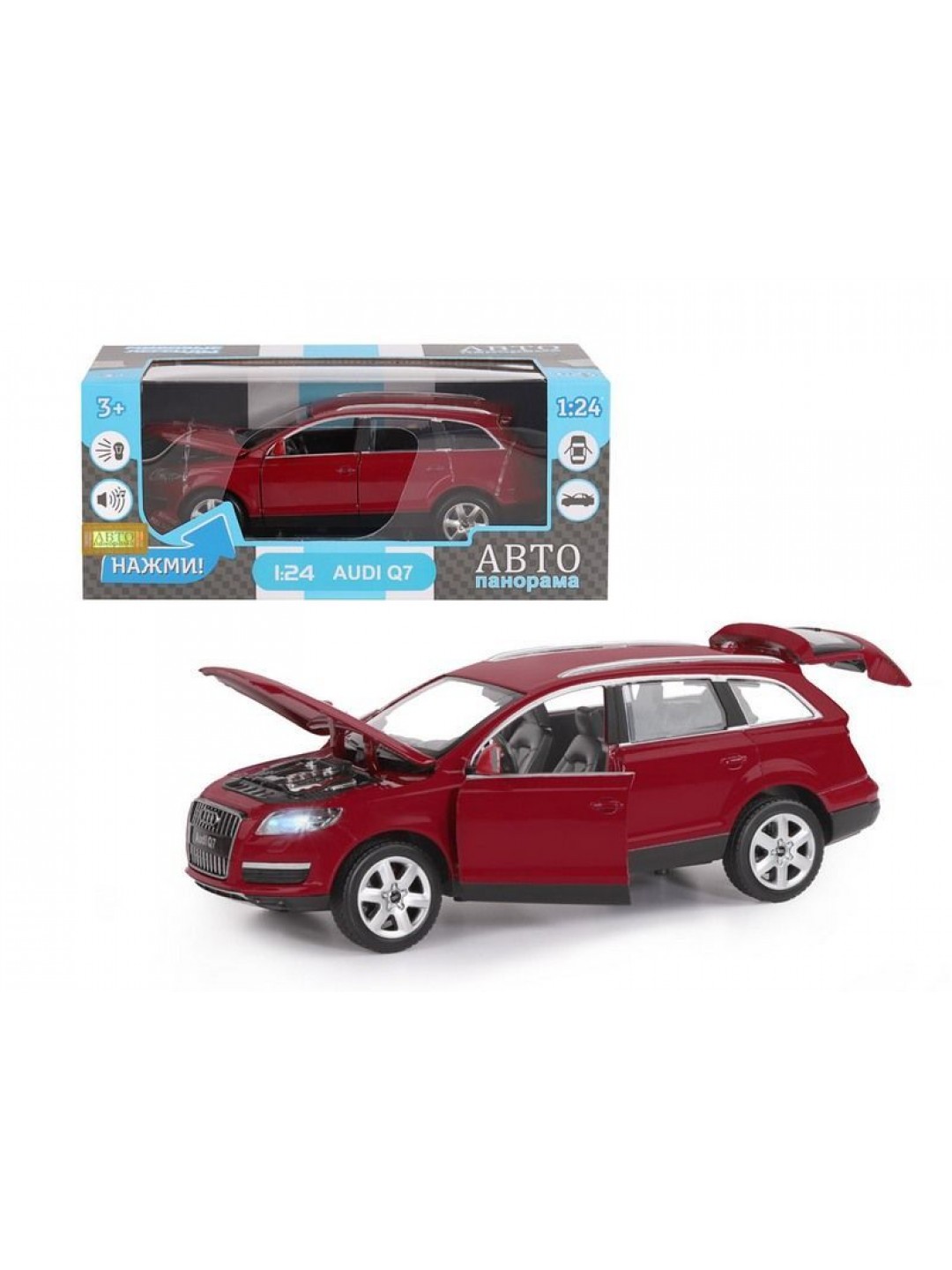 Машина "АВТОПАНОРАМА" Audi Q7, бордовый, 1/24, в/к 24,5*12,5*10,5 см