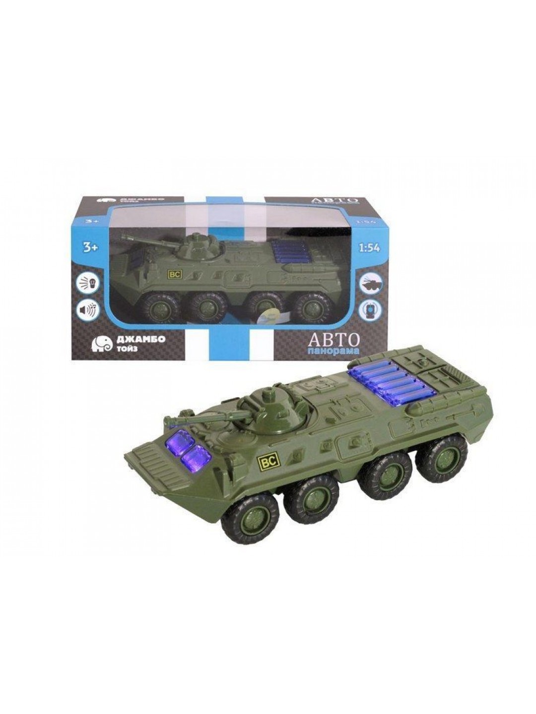 Танк "АВТОПАНОРАМА" хаки, 1/54, инерция, свет, звук, в/к 17*8*6,5 см
