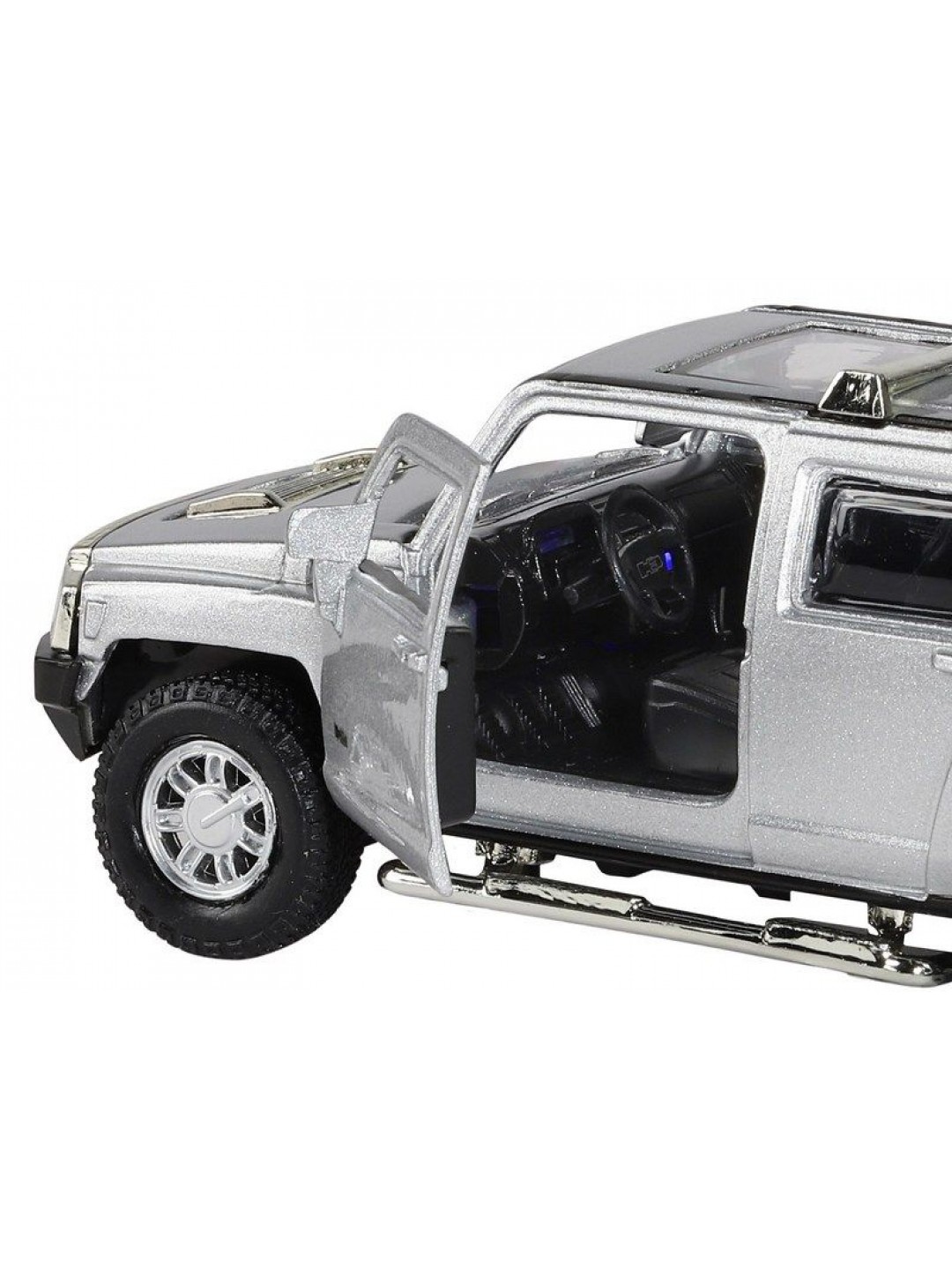 Машина "АВТОПАНОРАМА" Hummer H3, серебряный, 1/32, свет, звук, инерция, в/к 17,5*13,5*9 см