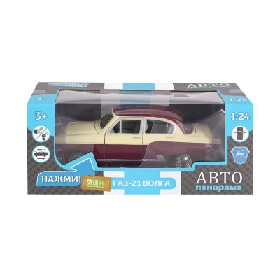 Машина "АВТОПАНОРАМА" Волга ГАЗ-21 "Двухцветная", бежево-коричневый, 1/24, в/к 26*12*11 см
