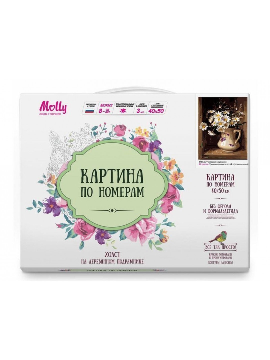 Картина по номерам 40х50 Ромашки в кувшине (25 цветов)