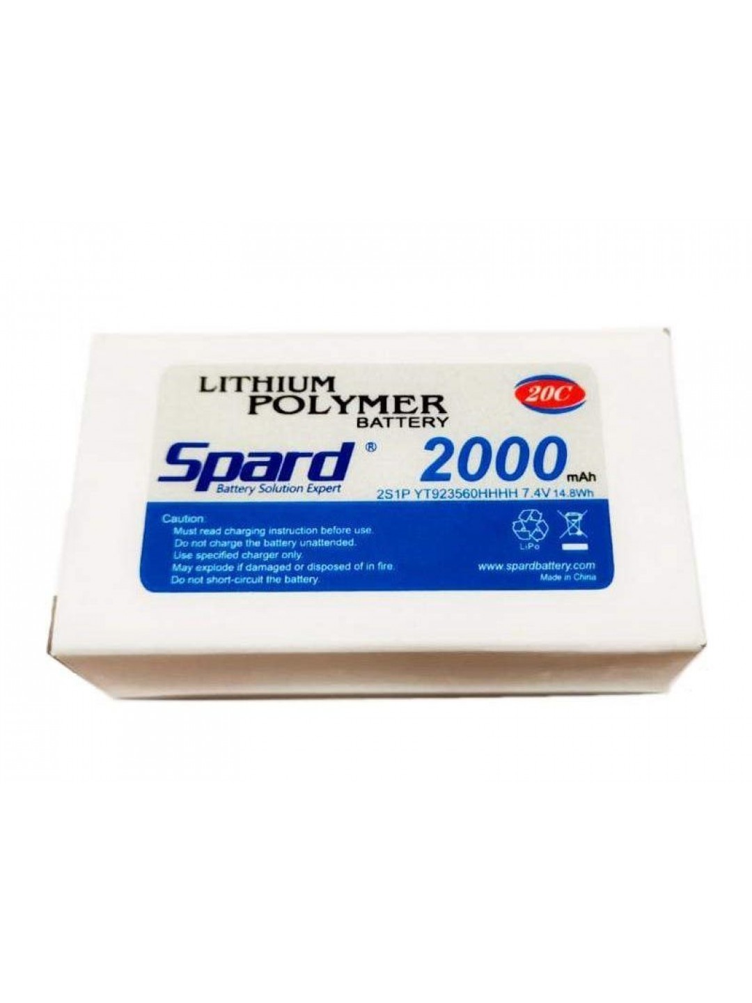 Аккумулятор Li-Po Spard 2000mAh, 7,4V, 20C, T‐plug для Remo Hobby 1/16, Himoto 1/18