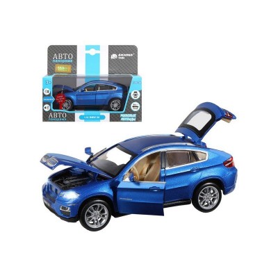Машина "АВТОПАНОРАМА" BMW X6, синий, 1/32, свет, звук, инерция, в/к 17,5*13,5*9 см