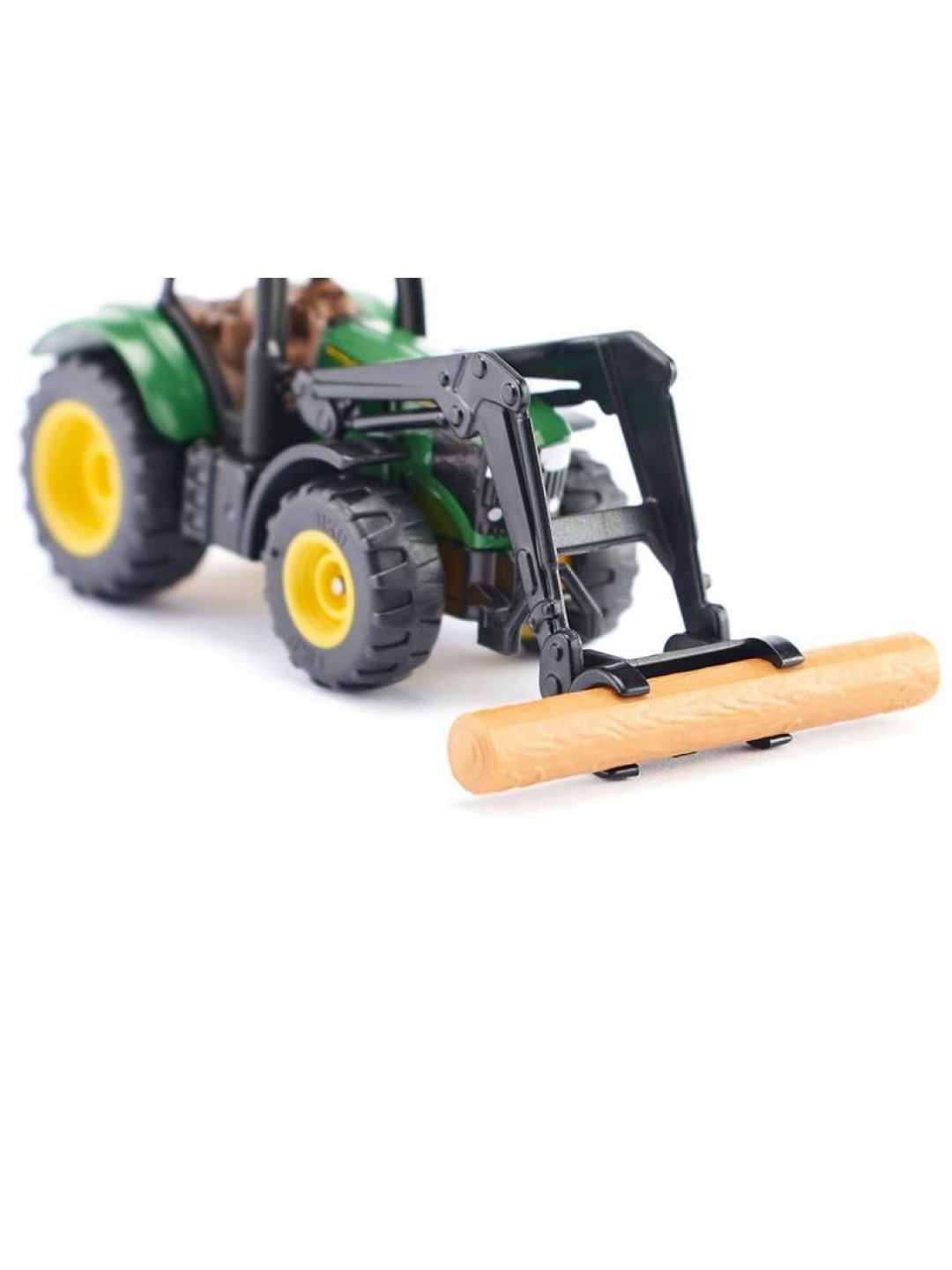 Трактор Siku 1540 John Deere с фронтальным погрузчиком для захвата брёвен