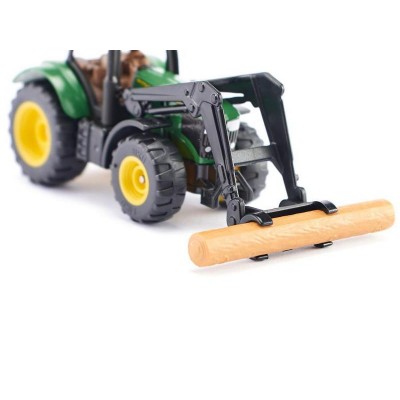 Трактор Siku 1540 John Deere с фронтальным погрузчиком для захвата брёвен