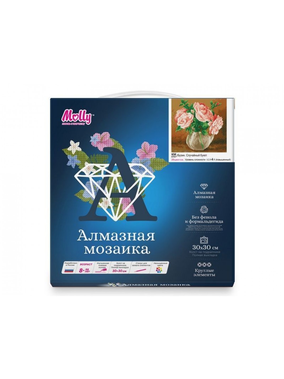 Алмазная мозаика 30х30 БУЗИН. СЛУЧАЙНЫЙ БУКЕТ (25 цветов)