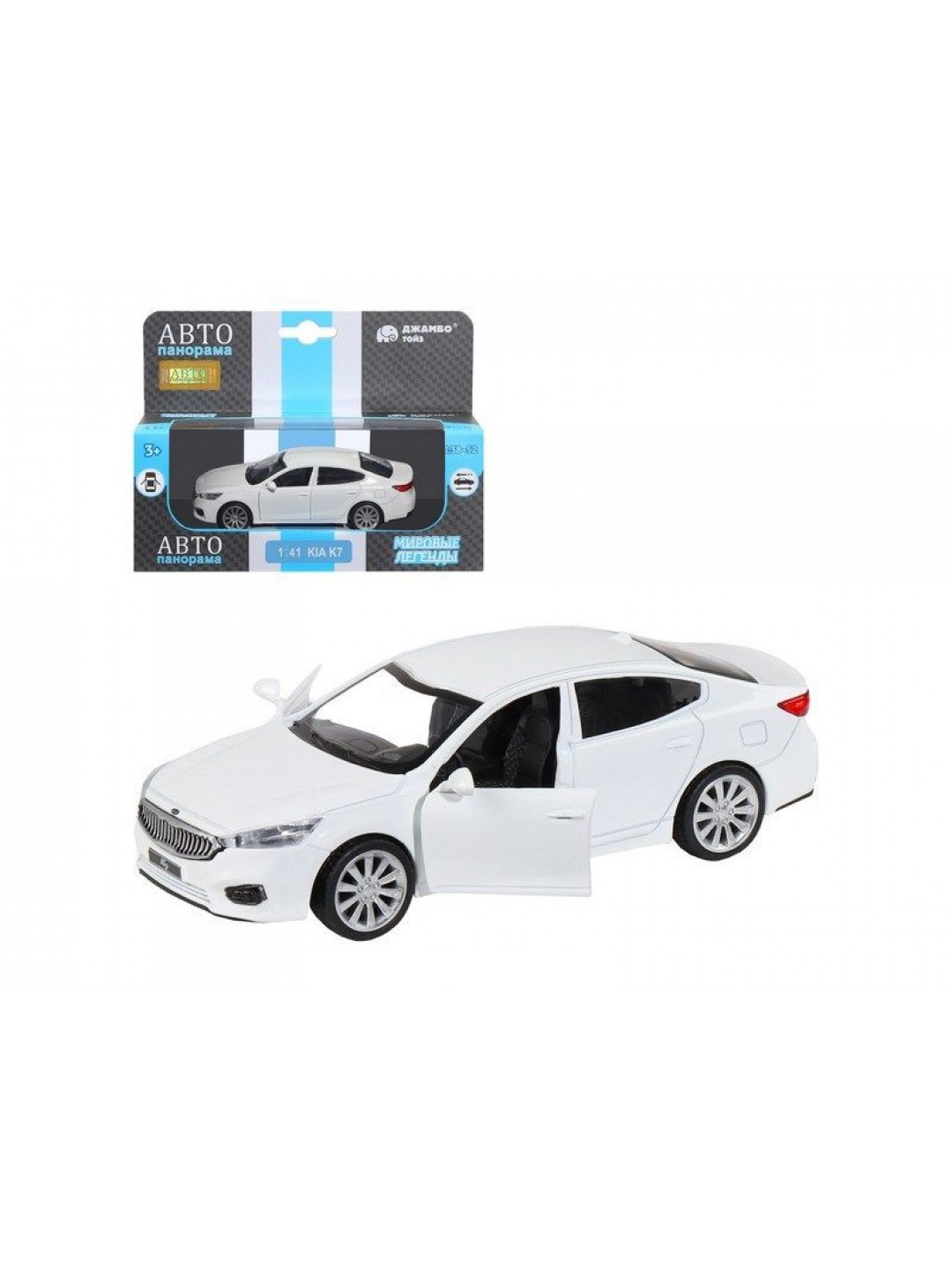 Машина "АВТОПАНОРАМА" KIA K7, белый, 1/41, инерция, в/к 17,5*12,5*6,5 см