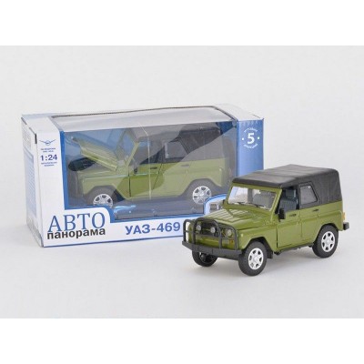 Машина "АВТОПАНОРАМА" УАЗ-469 1/24 в/к 22*12*11 см, защитный-зеленый