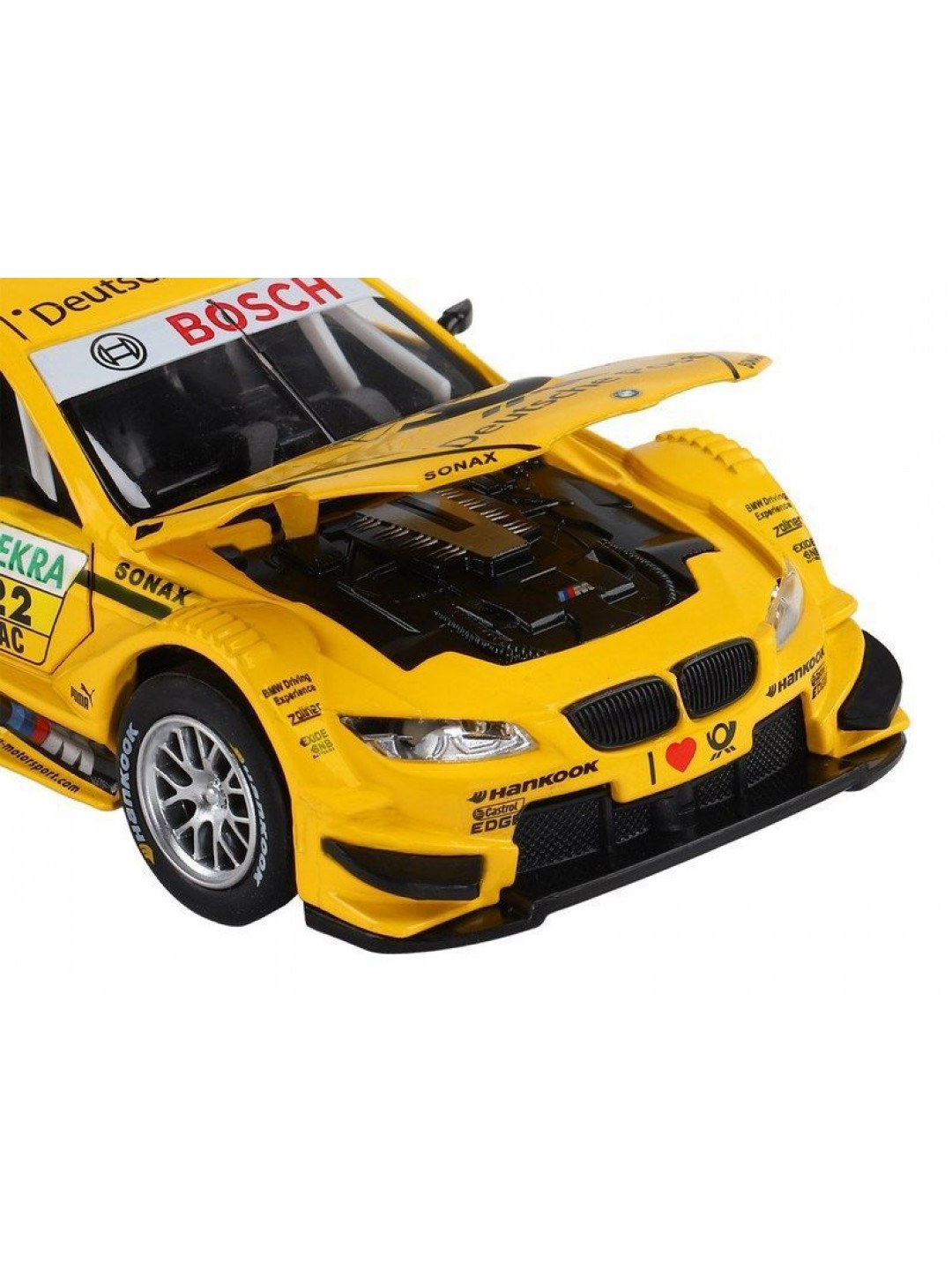 Машина "АВТОПАНОРАМА" BMW M3 DTM, желтый, 1/32, свет, звук, инерция, в/к 17,5*13,5*9 см