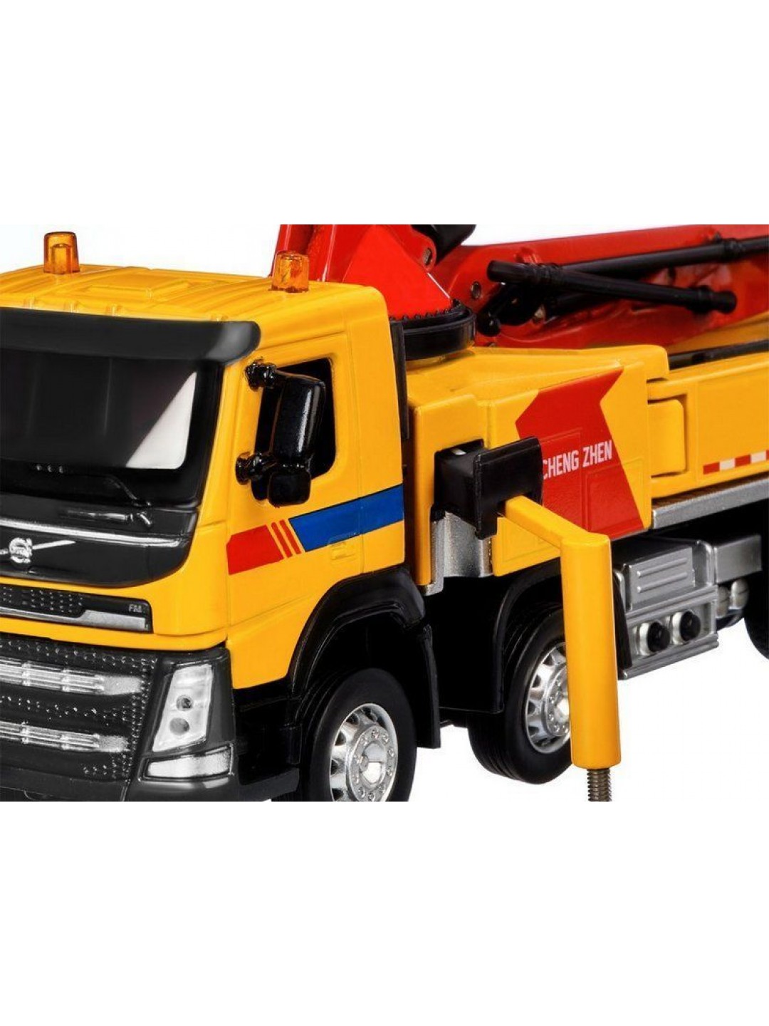 Машина "АВТОПАНОРАМА" Volvo бетононасос, желтый, 1/50, свет, звук, в/к 28*14*10 см