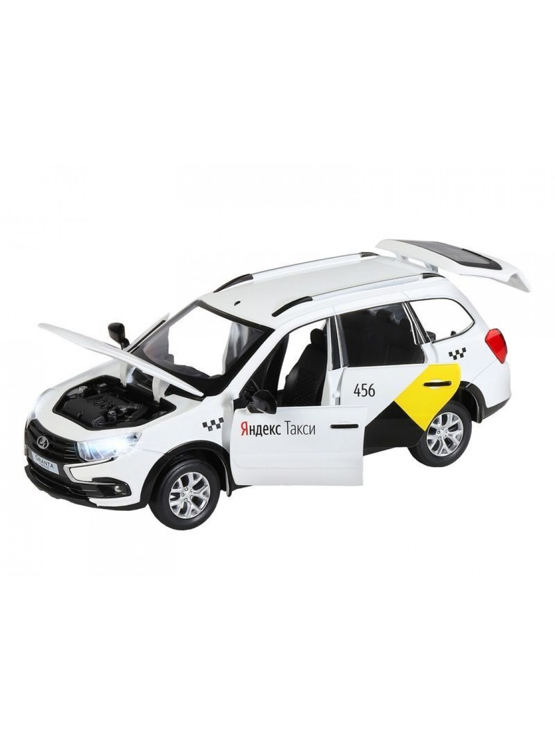 Машина "АВТОПАНОРАМА" Яндекс.Такси LADA GRANTA CROSS, белый, 1/24, свет, звук, в/к 24,5*12,5*10,5см