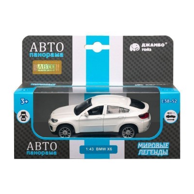 Машина "АВТОПАНОРАМА" BMW X6, 1/43, белый, инерция, откр. двери, в/к 17,5*12,5*6,5 см