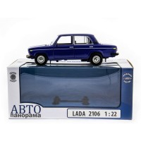 Машина "АВТОПАНОРАМА" ВАЗ 2106 синяя ,1/22, инерция, Pull Bаck механизм, в/к 10*12*22 cм