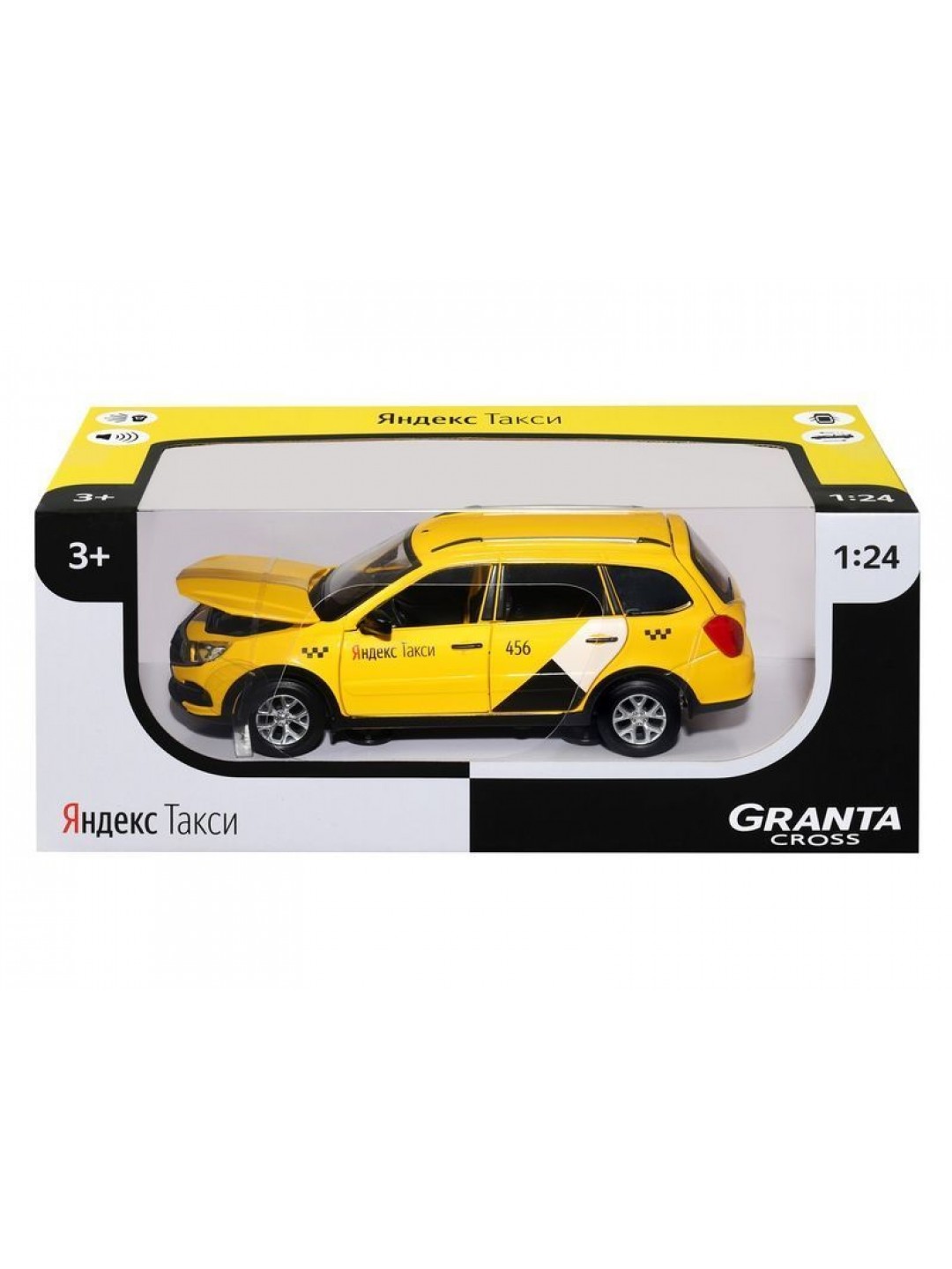 Машина "АВТОПАНОРАМА" Яндекс.Такси LADA GRANTA CROSS, желтый, 1/24, в/к 24,5*12,5*10,5 см