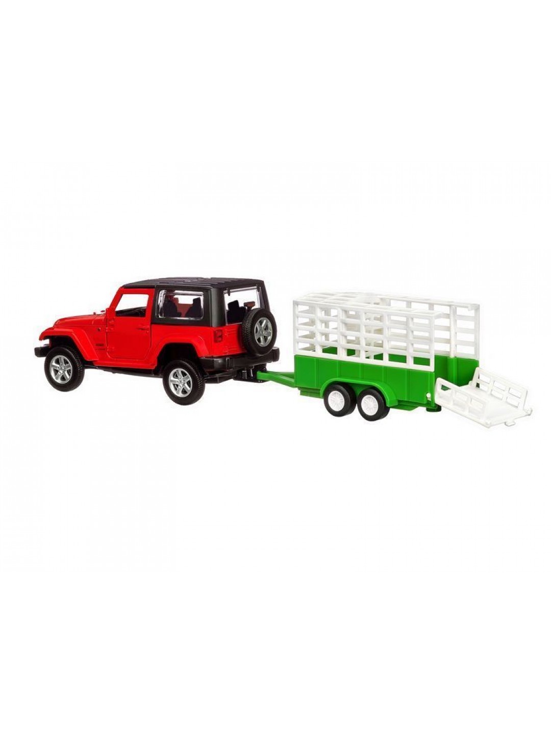 Машина "АВТОПАНОРАМА" Jeep Wrangler c прицепом для перевозки животных, 1/43, инерция, в/к