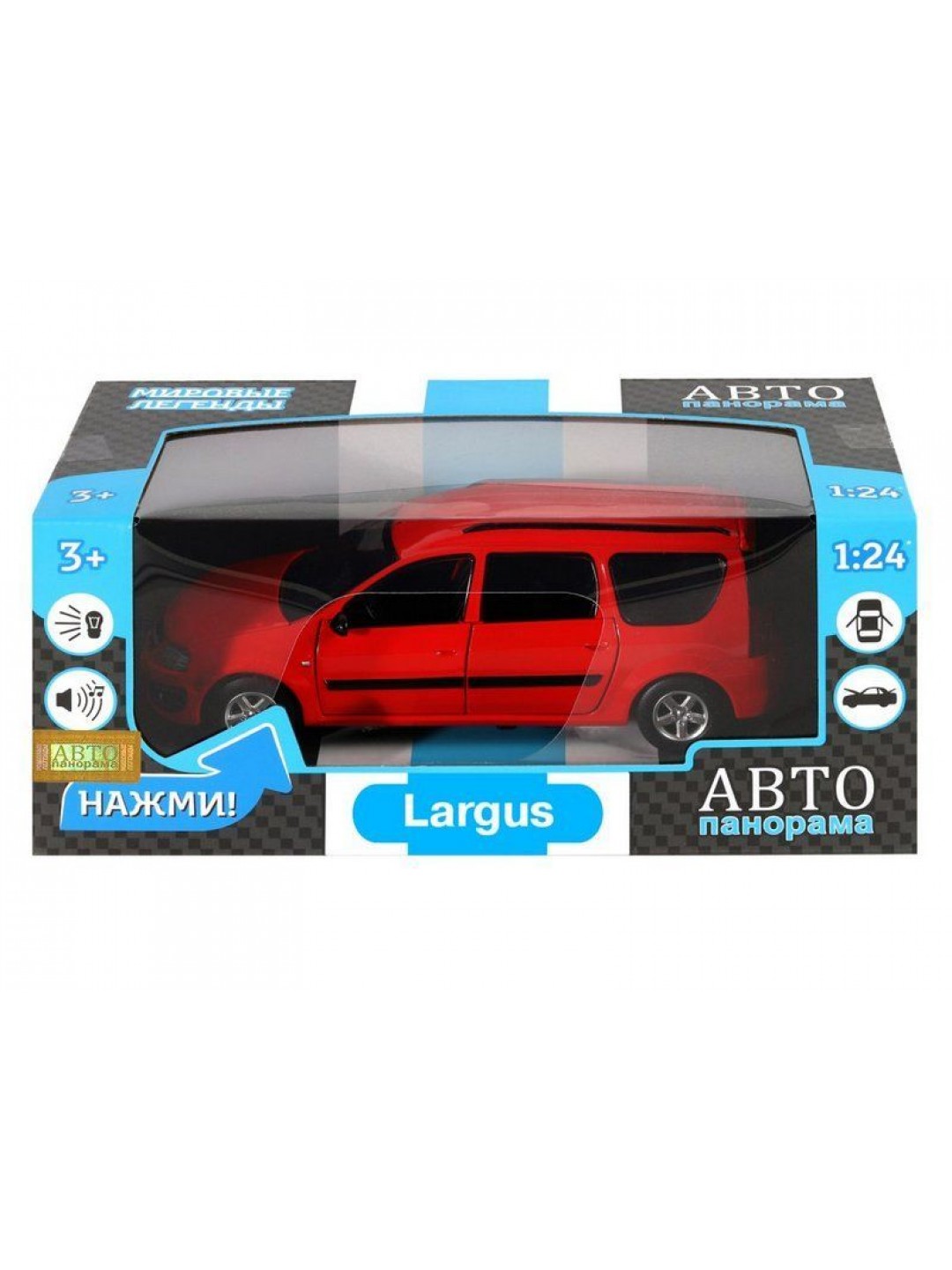 Машина "АВТОПАНОРАМА" LADA LARGUS, красный, 1/24, свет, звук, инерция, в/к 24,5*12,5*10,5 см