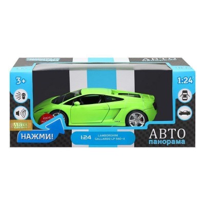 Машина "АВТОПАНОРАМА" Lamborghini Gallardo LP560-4, зеленый, 1/24, свет, звук, в/к 24,5*12,5*10,5см