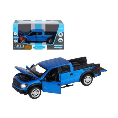 Машина "АВТОПАНОРАМА" Ford F-150 SVT Raptor, синий, 1/34, свет, звук, инерция, в/к 20*10*11 см