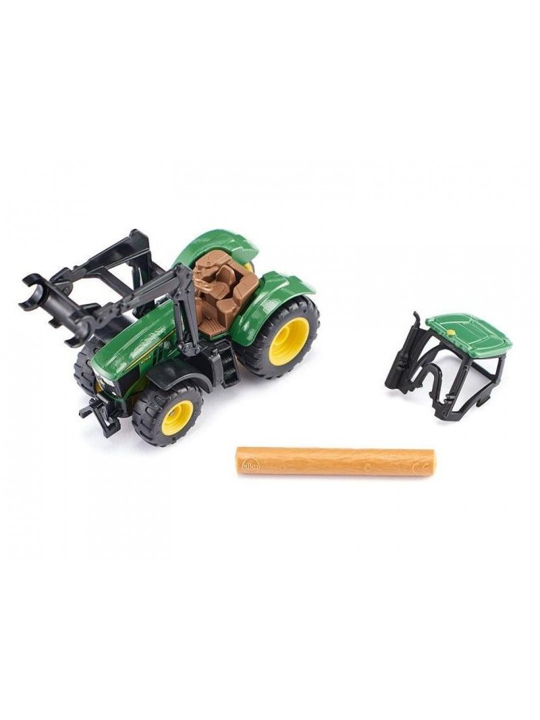 Трактор Siku 1540 John Deere с фронтальным погрузчиком для захвата брёвен