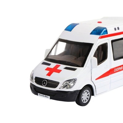 Машина "АВТОПАНОРАМА" Mercedes Sprinter "Скорая помощь", белый, 1/32, в/к 18*9*13,5 см