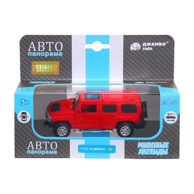Машина "АВТОПАНОРАМА" Hummer H3, красный, 1/43, инерция, в/к 17,5*12,5*6,5 см