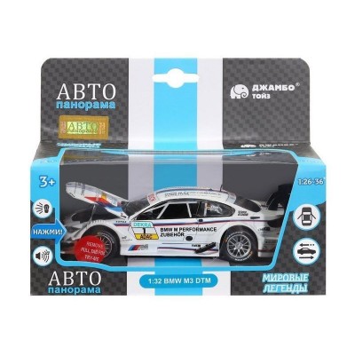 Машина "АВТОПАНОРАМА" BMW M3 DTM, белый, 1/32, свет, звук, инерция, в/к 17,5*13,5*9 см
