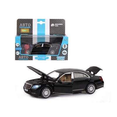 Машина "АВТОПАНОРАМА" Mercedes-Benz S600, черный, 1/32, свет, звук, инерция, в/к 17,5*13,5*9 см