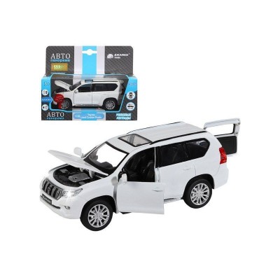 Машина "АВТОПАНОРАМА" Land Cruiser Prado, белый, 1/32, свет, звук, инерция, в/к 17,5*13,5*9 см